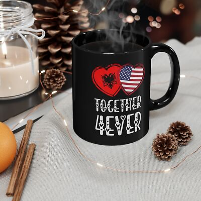 #ad Albanian American Valentines Gift Flag Heart Albania USA Together 4ever 11oz Mug $15.99