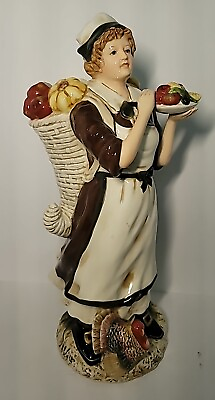 #ad Kaldun amp; Bogle Large Woman Pilgrim Figurine Thanksgiving Vase Planter Vintage $249.99