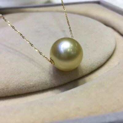#ad Genuine 10 11mm Natural Seawater Golden Pearl Single Necklace Pendant 14K Gold P $59.00