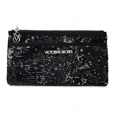 #ad Victoria#x27;s Secret Sequin Clutch Wristlet Purse Makeup Bag Black NWT $13.49