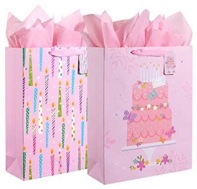 SUNCOLOR 2 Pack 16quot; Extra Large Gift Bags with Tissue Paper for Girls Birthda... $23.79