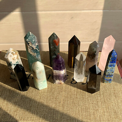 #ad 12pc A lot natural quartz crystal obelisk wand point healing send randomly $40.95