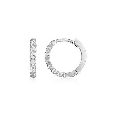 #ad 14k White Gold Petite Textured Round Hoop Earrings $203.00