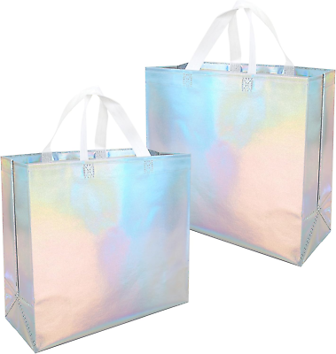 #ad #ad 16Pcs Iridescent Gift Bags Large Size Reusable Holographic Goodie Bags with Han $14.49