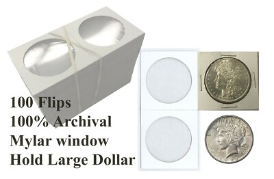 #ad 100 2X2 Morgan Cardboard Coin Flips Large Dollar Holders Eisenhower Peace Mylar $8.43