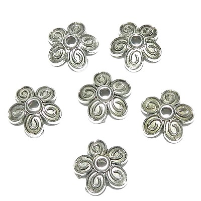 #ad ML7172 Antiqued Silver 10mm Round 5 Petal Scalloped Flower Bead Caps 50pc $10.00