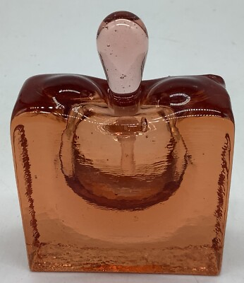 #ad #ad Signed Peach Textured Glass Perfume Bottle w Stopper 2.5x1x3 Fire amp; Light Style $24.50