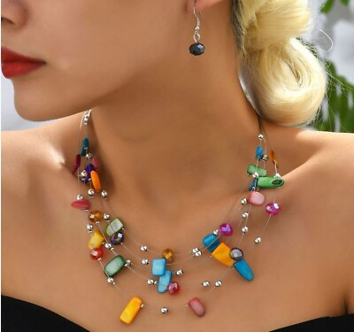 #ad quot;Enchanting Colorful Party Jewelry Set: Crystal Necklace and Earrings $19.99