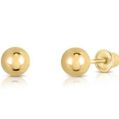#ad 14K Real Solid Gold Round Ball Bead Sleeper Studs Earrings Screw back 3 8mm $42.99