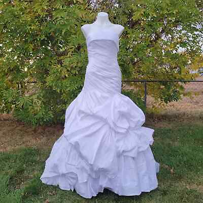 #ad Pronovias Mermaid Strapless Elegant White Ruffled Taffeta Wedding Dress Size 8 $449.97