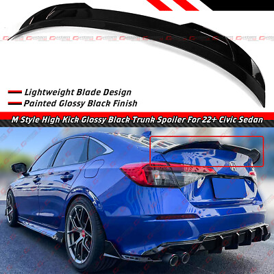 #ad For 2022 2024 Honda Civic Sedan M Style Gloss Black High Kick Trunk Spoiler Wing $68.99