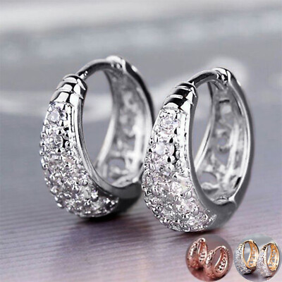 #ad Fashion 925 Silver Filled Hoop Earring Cubic Zirconia Wedding Women Gifts A Pair C $2.93