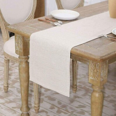 #ad BEIGE Striped Country Style Classic 13 X 95 Table Runner Washable amp; Reusable NEW $9.99