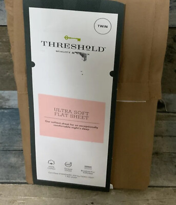 #ad 🎥 Threshold Ultra Soft Flat Sheet Brown Cotton 300 Thread Count Twin🆕 $19.49