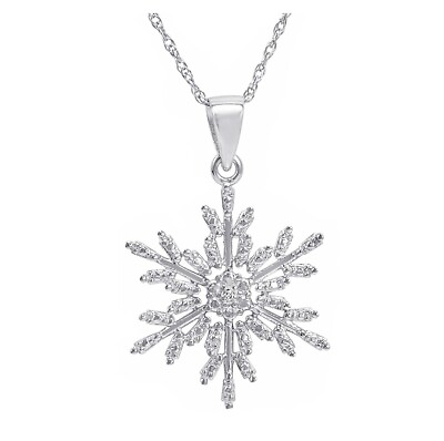 Diamond Accent Snowflake Pendant Necklace in Sterling Silver $27.95