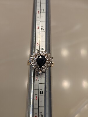#ad 14K Gold 1 Carat Pear Shaped Sapphire amp; 30 .03 Carat Diamonds Size 6 5.88g $999.99
