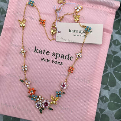 NWT Kate Spade New Bloom Statement Necklace Flower Crystal Pave Gold Tone $38.99