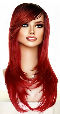 #ad LONG COSTUME WIG HALLOWEEN PARTIES FANTASY ROOTED CRIMSON SANGRIA 1458 $39.99