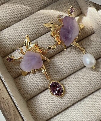 #ad Amethyst Pearl Earrings Bittar Dangle Asymmetric Gold Crystal CZ Alexis Purple $27.93
