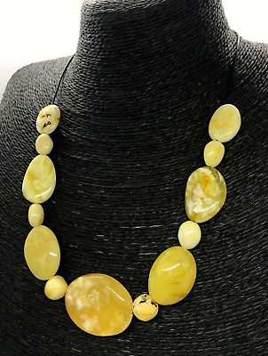 #ad AMBER NECKLACE Gift Yellow Milky Natural BALTIC AMBER Beads Black Cord 30g 15338 $140.94