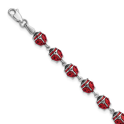 #ad Silver Rhodium Polished Enameled Lady Bug Bracelet QG3443 $163.09