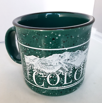 #ad MUG quot;COLORADOquot; Mountains Trees Forest Snowy Green White Black Sturdy 13 oz $9.99