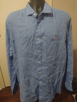 #ad Polo Ralph Lauren Shirt Mens 2XL XXL Blue Long Sleeve Button Up 100% Linen $33.99