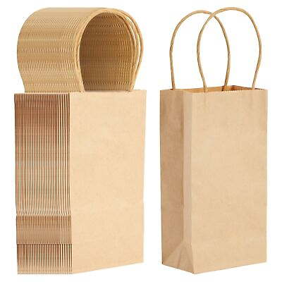 #ad 50 Pack Small Brown Gift Bags with Handles for Birthday Retail 3.5x2.4x7 In $16.69