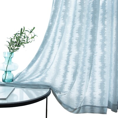 #ad Modern Style Striped Embroidery Semi Sheer Curtain Drape for Living Room 1 Panel $35.26