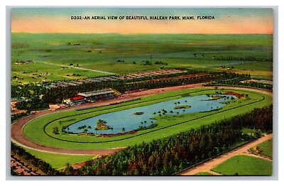 #ad Miami Florida Hialeah Race Park Aerial View D202 Linen Postcard $6.76