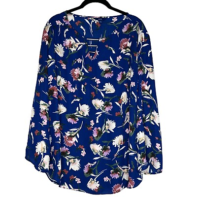 #ad APT.9 Women’s Blouse Tops Tunic Blue Floral Size XXL Roll Up Tab Sleeve $14.88