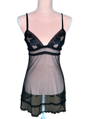 #ad Vintage Y2K Lovey by Luna Black Sheer Slip Dress Size Small UK 8 FR 38 $25.00
