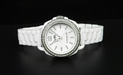 #ad Coach 14502601 Tatum White Ceramic Band Swarovski Crystal Women#x27;s Watch Wrist 6quot; $268.18