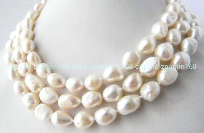 #ad 54#x27;#x27; Long 9 10mm Genuine Natural White Baroque Freshwater Pearl Necklaces $29.99