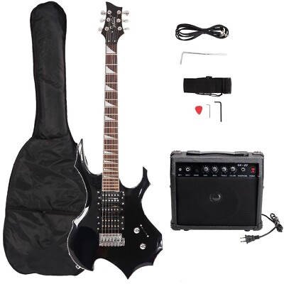 #ad Glarry Flame Electric Guitar 20W Electric Guitar Sound HSH Pickup Novice Guitar $151.41