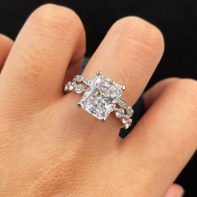 #ad Hidden Halo Sterling Silver Radiant Cut Moissanite Engagement Ring For Women $219.00