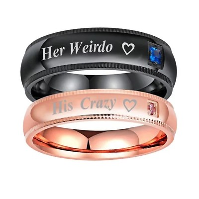 #ad Couples Stainless Steel His Carzy Her Weirdo Ring Wedding Engagement Charm Band $5.49