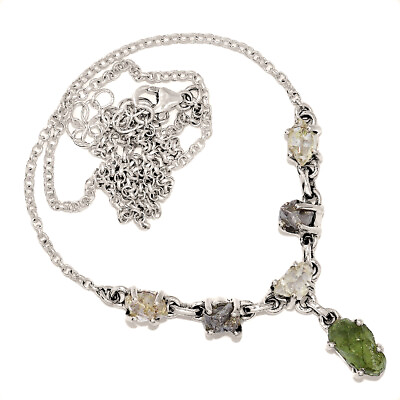 #ad Natural Genuine Czech Moldavite amp; Herkimer Diamond 925 Silver NecklaceSN18953 $69.99