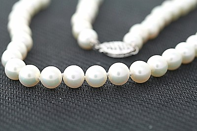 #ad 6.5 7mm Genuine Cultured Freshwater White Pearl 14K WHITE GOLD Necklace 18 inch $52.44