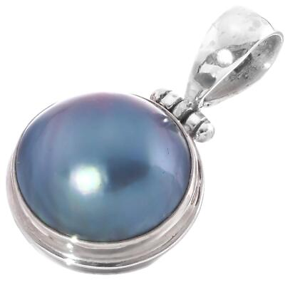 #ad 925 Sterling Silver South Sea Cultured Blue Mabe Pearl Sterling Pendant 1 1 8quot; $26.95