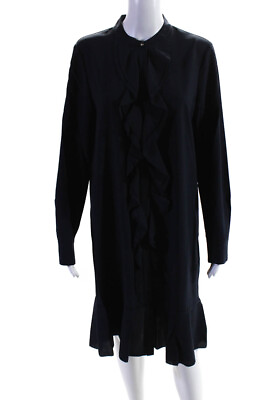 #ad Tory Burch Womens Crepe Cascade Ruffle Jane Shirt Dress Navy Blue Size 10 $61.01