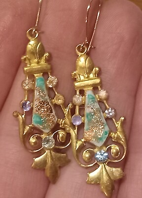 #ad Antique Victorian Enameled Gold Dangle 14k Ear Wires Etruscan Estate Earrings... $212.50