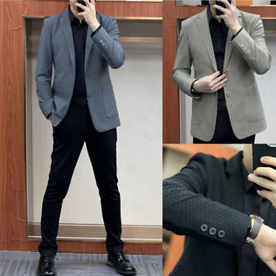 #ad Spring Mens Checked Single Breasted Business Casual Suit Jacket Stylish Coat Top $43.06