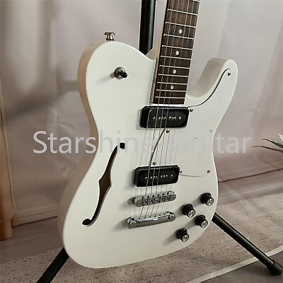 #ad White 6 String Semi Hollow Body TL Electric Guitar P90 Pickup Rosewood Fretboard $249.24