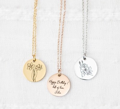 #ad Birth Flower Necklace Name Pendant Birthday Gift non tarnish stainless Steel GBP 16.79