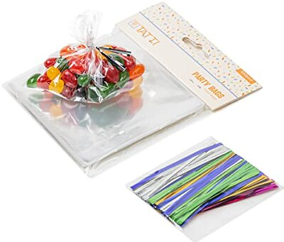 #ad 100 Pcs Cellophane Treat Bags with Twist Ties for Party Favors $13.27