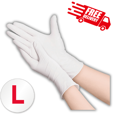 #ad 100 LARGE Disposable Latex Exam Gloves Powder Free Textured Non Sterile $10.49