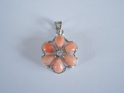 #ad Small 925 Silver Blossoms Pendant with Coral amp; Clear Stone 0.0564oz 0 7 8x0 5 $88.83