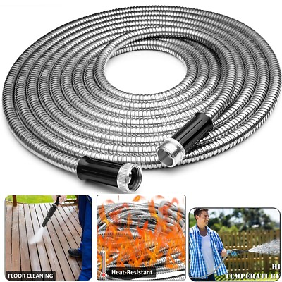 #ad 25 50 75 100FT 304 Stainless Steel Metal Garden Water Hose Flexible Patio Home $31.90