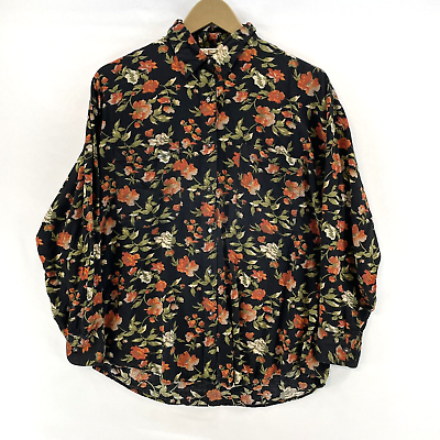 Get Women#x27;s Black Floral Tunic Blouse with Flowey Silhouette Size M $15.00